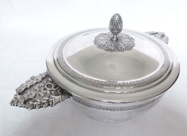 Antique French sterling silver vegetable dish, Empire style