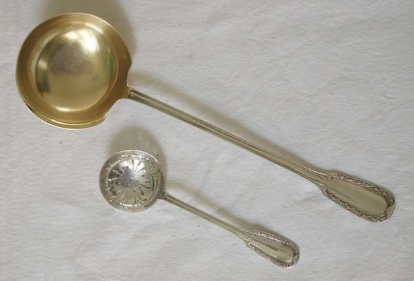 Puiforcat : sterling silver and vermeil cream ladle, Louis XVI style