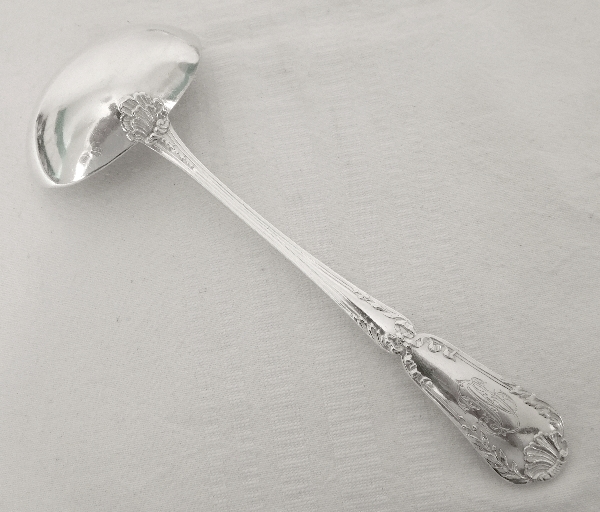 Puiforcat : sterling silver cream ladle, Transition style Pompadour pattern