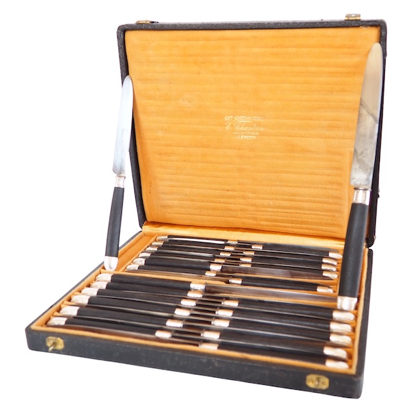 Louis XVI style ebony and sterling silver knives set - 24 pieces