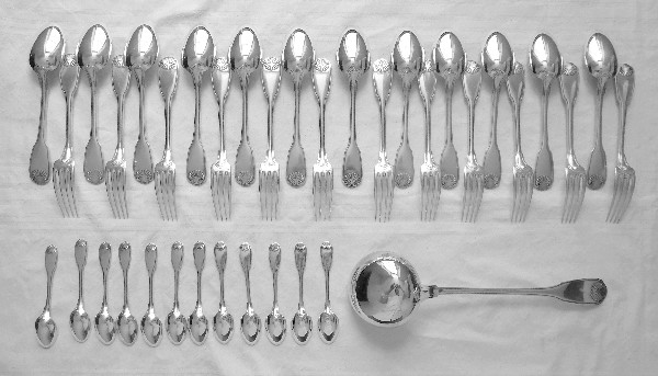 French sterling silver flatware set - 37 pcs - Christofle