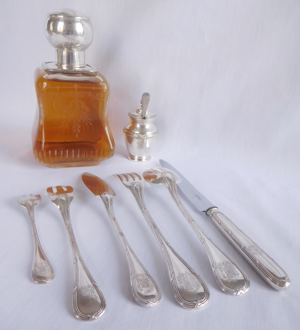 Puiforcat : sterling silver Louis XVI style flatware for 12 - 36 pieces - coat of arms