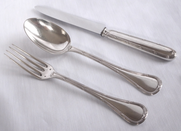 Puiforcat : sterling silver Louis XVI style flatware for 12 - 36 pieces - coat of arms