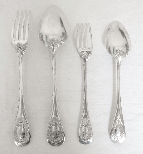 Sterling silver flatware, Louis XVI style, Granvigne silversmith, 48 pieces