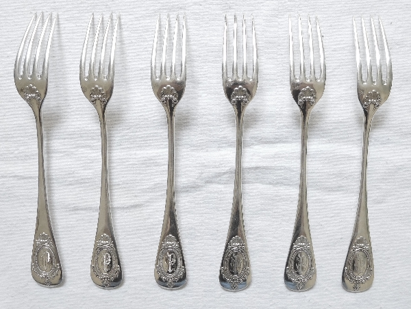 Sterling silver flatware, Louis XVI style, Granvigne silversmith, 48 pieces