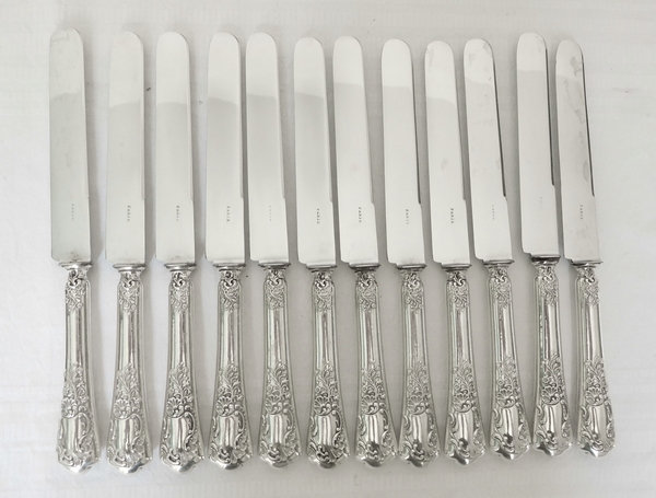 Set of 24 Louis XV style knives, sterling silver, silversmith Henri Lapeyre