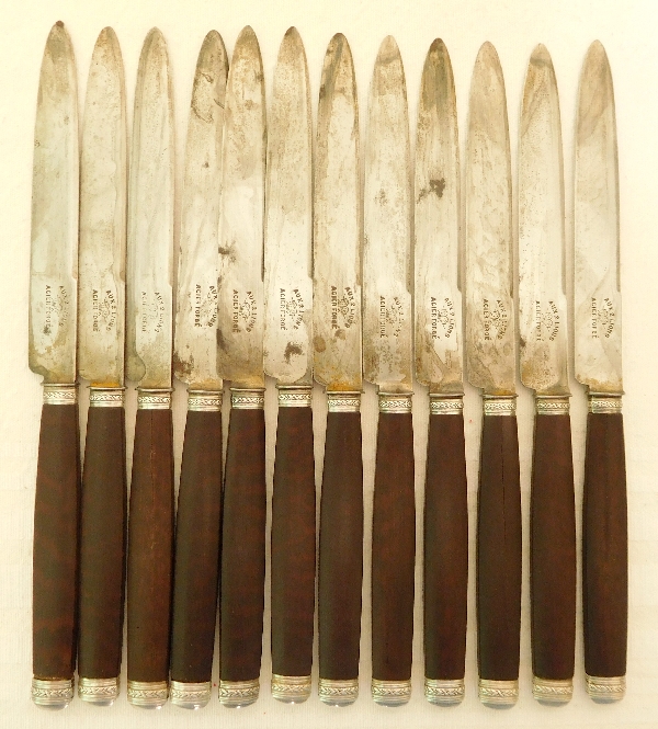 Ménagère de couteaux de style Louis XVI en acajou et argent, 29 pièces