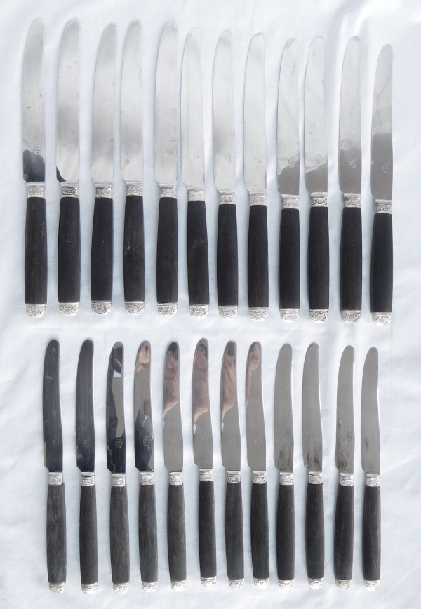 Regency style ebony and sterling silver knives set - 24 pieces