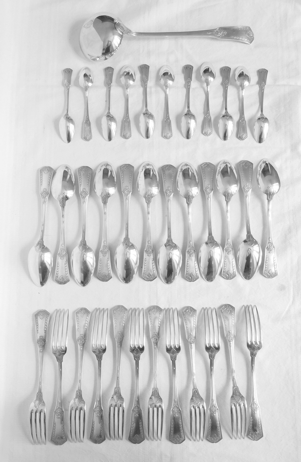 Silver plated Empire style flatware for 12