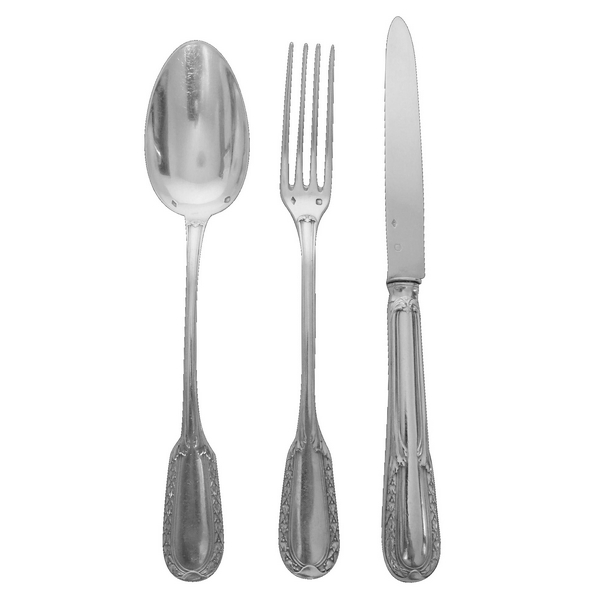 Puiforcat Suffren pattern : antique French sterling silver dessert set, 36 pcs, Louis XVI style 