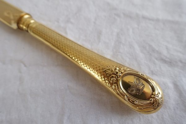 Ménagère à entremets pour 12 en vermeil (argent massif) par Pierre Queillé - couronne de Prince