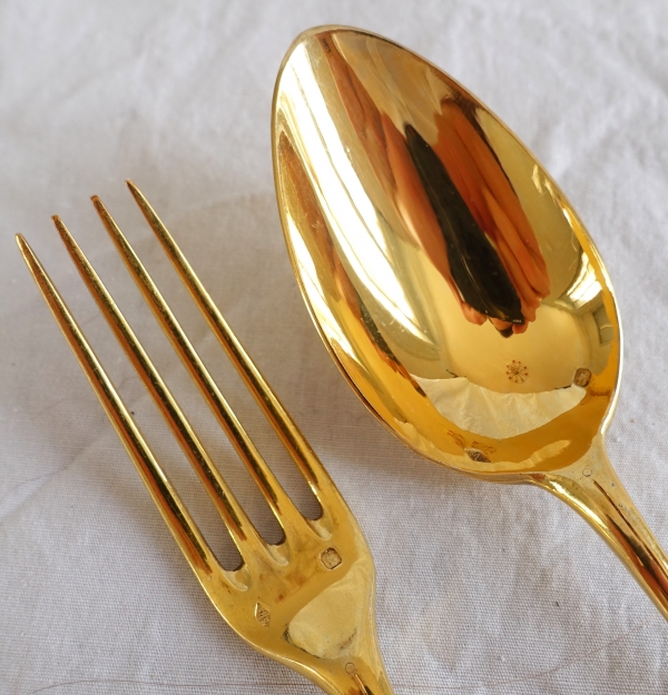 Vermeil dessert set for 12 guests (sterling silver) - crown of Prince - silversmith Pierre Queillé