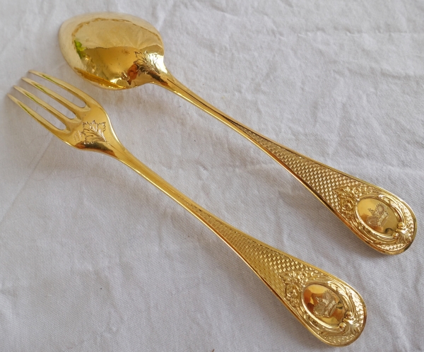 Vermeil dessert set for 12 guests (sterling silver) - crown of Prince - silversmith Pierre Queillé