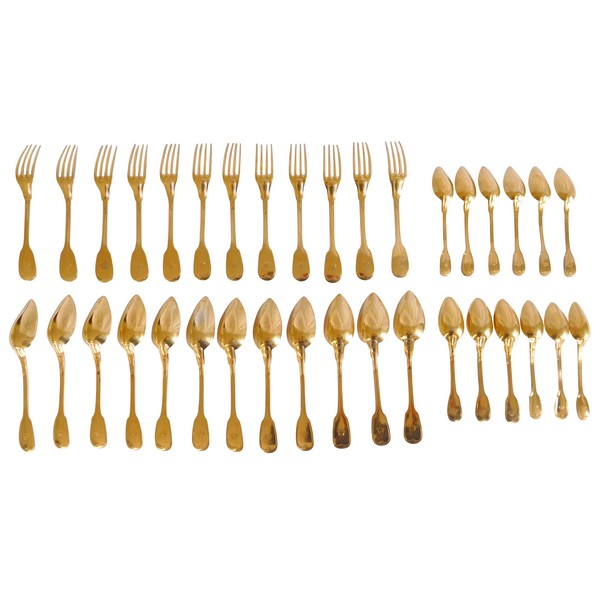 Vermeil dessert flatware for 12, 19th century circa 1835, 36 pieces, crown of Count