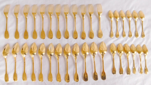 Vermeil dessert flatware for 12, 19th century circa 1835, 36 pieces, crown of Count