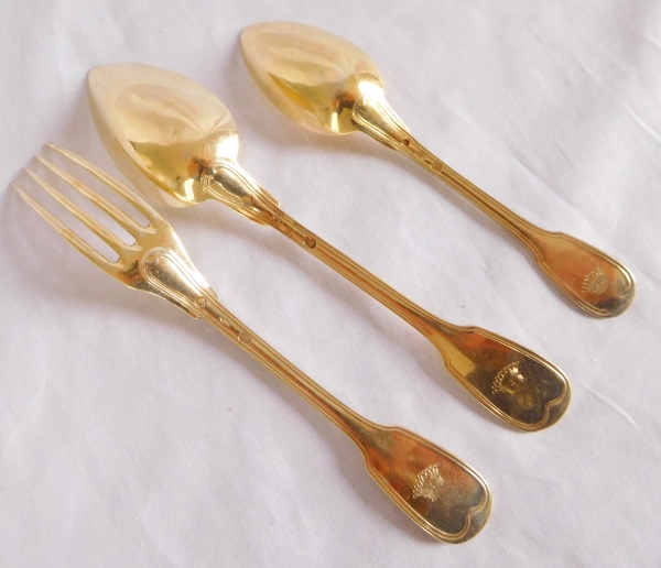 Vermeil dessert flatware for 12, 19th century circa 1835, 36 pieces, crown of Count