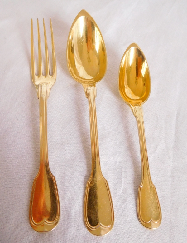 Vermeil dessert flatware for 12, 19th century circa 1835, 36 pieces, crown of Count