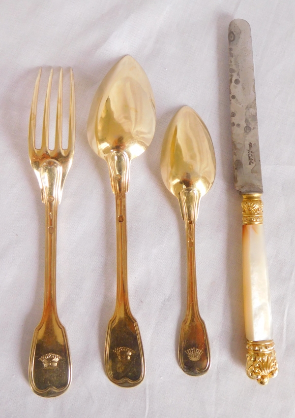 Vermeil dessert flatware for 12, 19th century circa 1835, 36 pieces, crown of Count