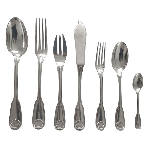 Antique French sterling silver flatware set, Hénin & Cie, 84p