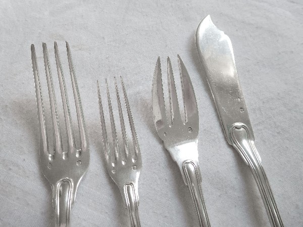 Antique French sterling silver flatware set, Hénin & Cie, 84p