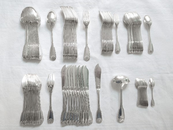 Antique French sterling silver flatware set, Hénin & Cie, 84p