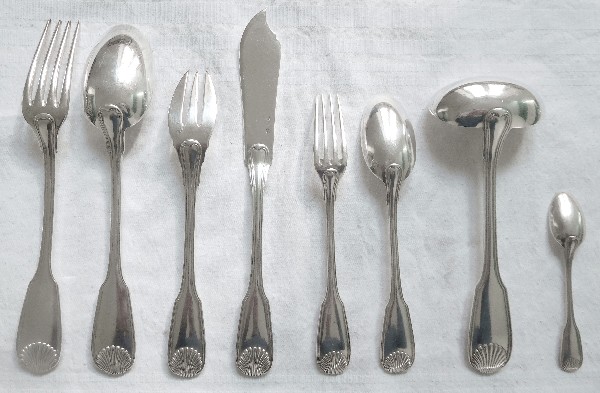 Antique French sterling silver flatware set, Hénin & Cie, 84p