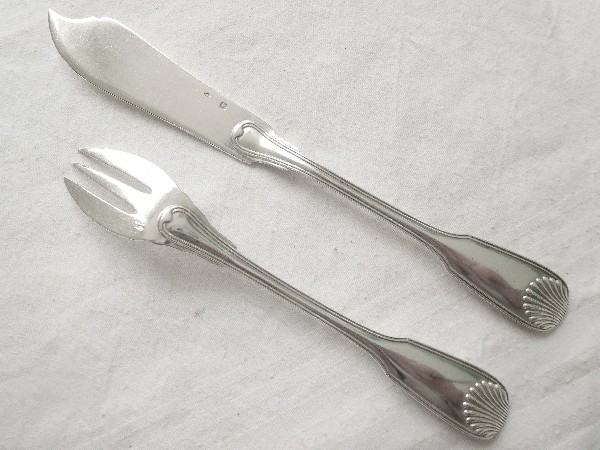 Antique French sterling silver flatware set, Hénin & Cie, 84p