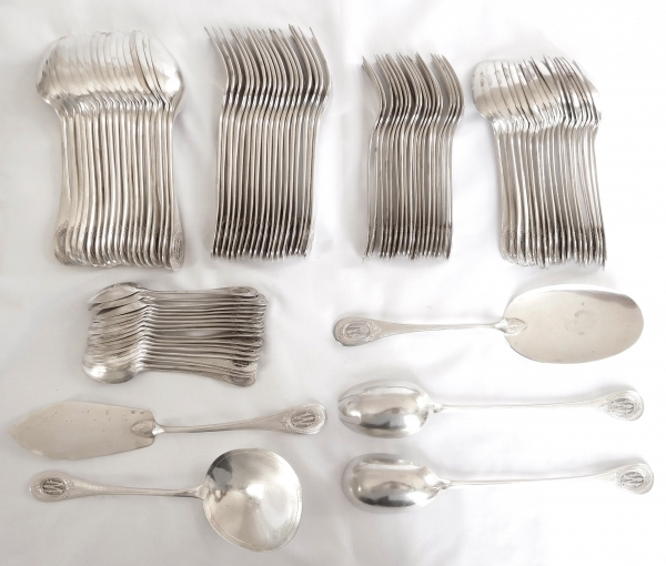 Louis XVI style sterling silver flatware for 18 : 95 pieces - silversmith Henin & Cie