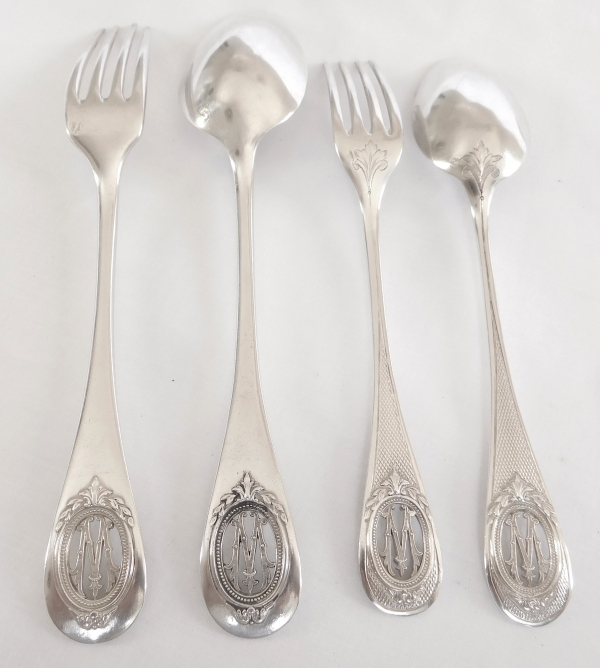 Louis XVI style sterling silver flatware for 18 : 95 pieces - silversmith Henin & Cie