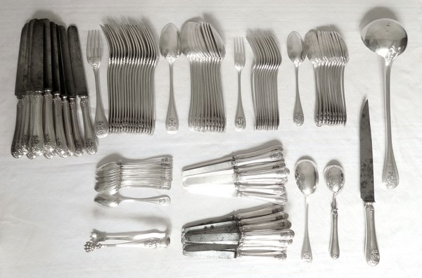 Sterling silver flatware, 108 pcs, Hénin & Fils