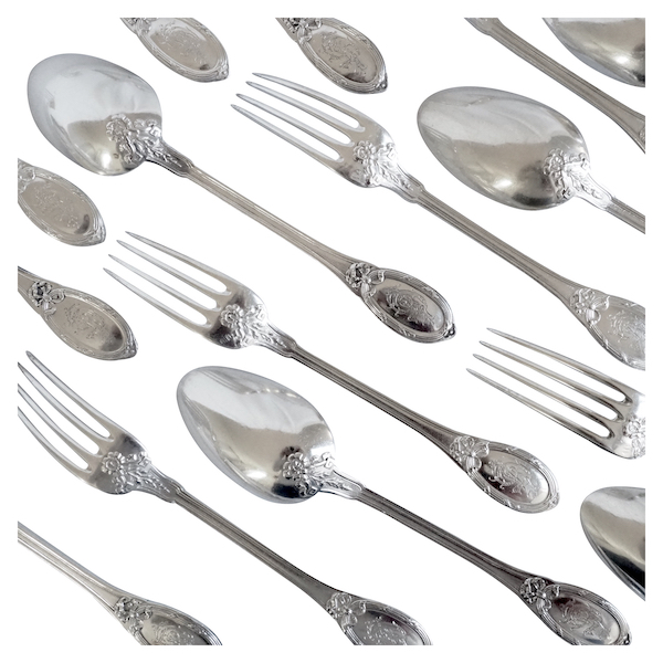 Louis XVI style sterling silver flatware for 18 : 36 pieces - silversmith Henin & Cie