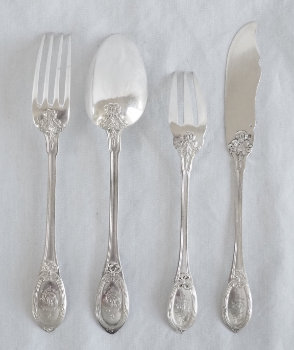 Louis XVI style sterling silver flatware for 18 : 36 pieces - silversmith Henin & Cie