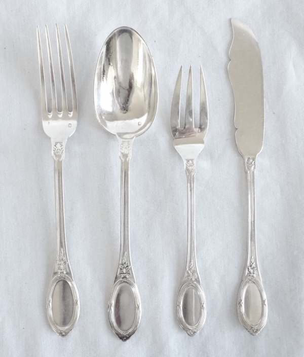 Louis XVI style sterling silver flatware for 18 : 36 pieces - silversmith Henin & Cie