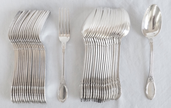 Louis XVI style sterling silver flatware for 18 : 36 pieces - silversmith Henin & Cie