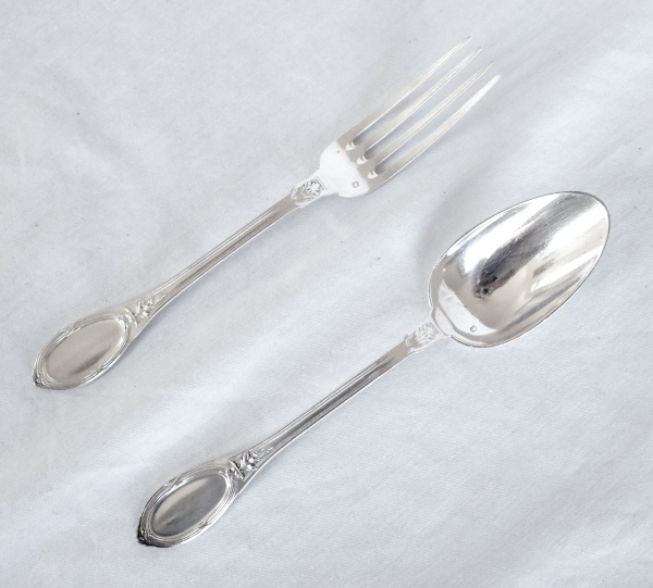 Louis XVI style sterling silver flatware for 18 : 36 pieces - silversmith Henin & Cie