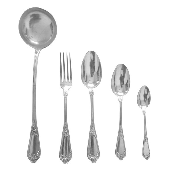 Louis XV style sterling silver flatware, 49 pieces by Henri Soufflot