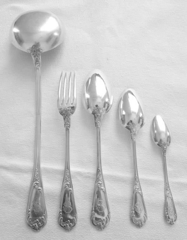 Louis XV style sterling silver flatware, 49 pieces by Henri Soufflot