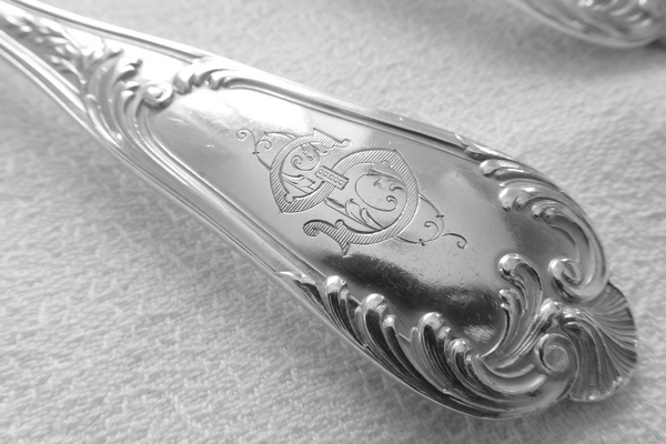 Louis XV style sterling silver flatware, 49 pieces by Henri Soufflot