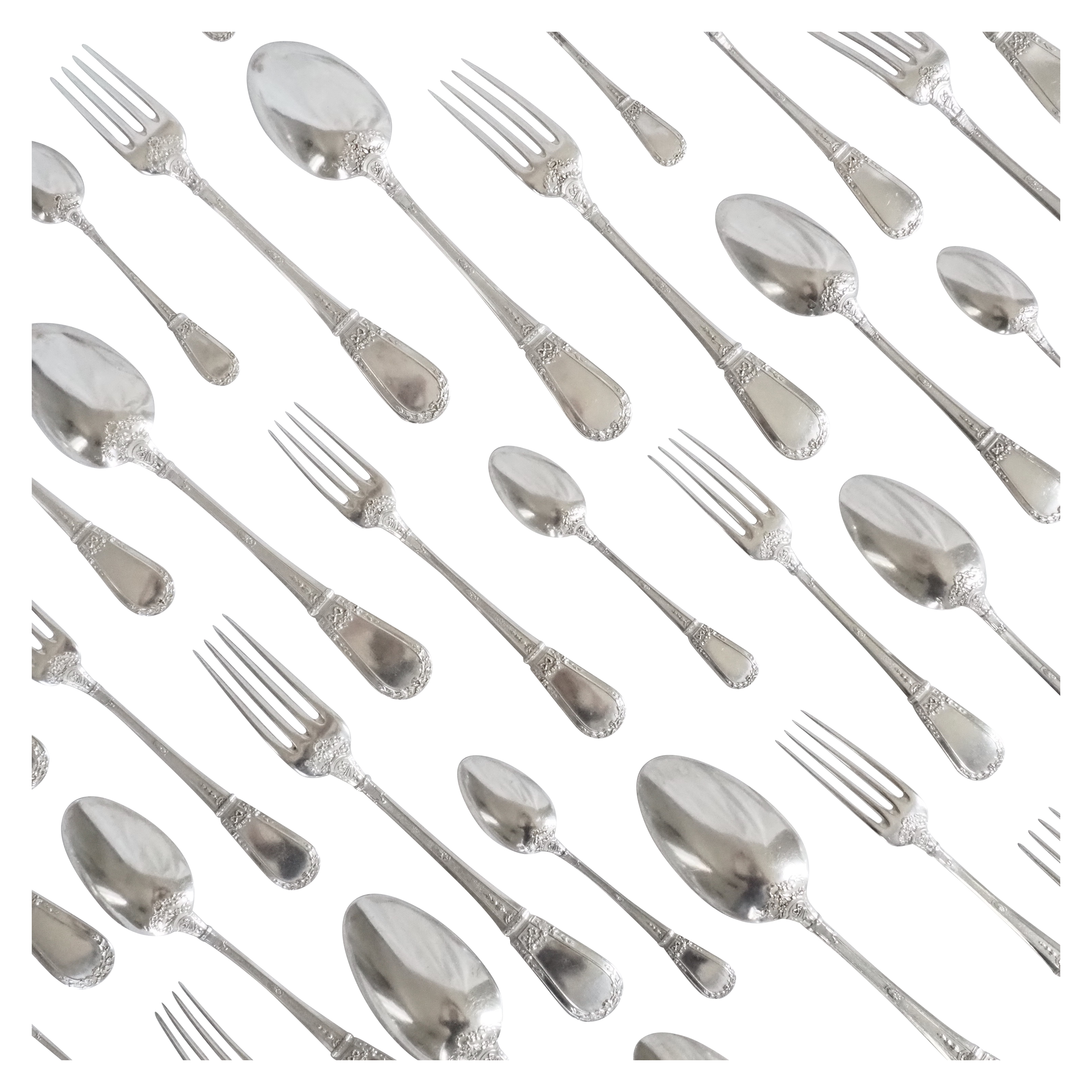 Paul Canaux : Louis XVI style sterling silver flatware for 12 - 60 pieces - late 19th century