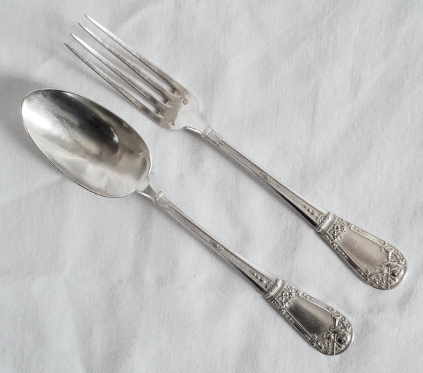 Paul Canaux : Louis XVI style sterling silver flatware for 12 - 60 pieces - late 19th century