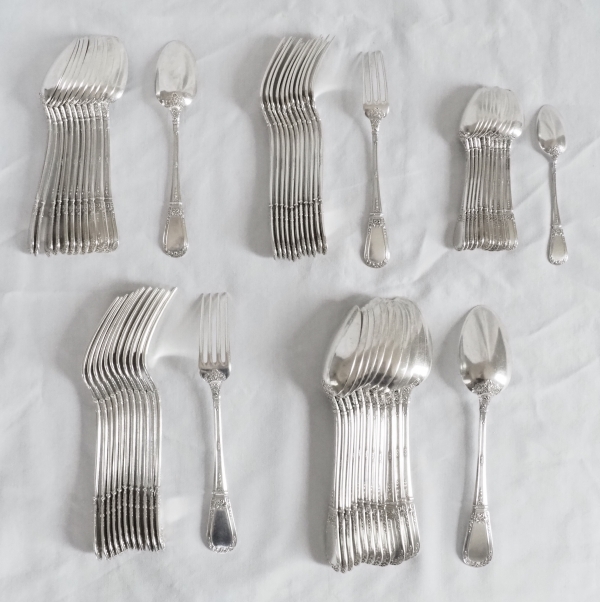 Paul Canaux : Louis XVI style sterling silver flatware for 12 - 60 pieces - late 19th century