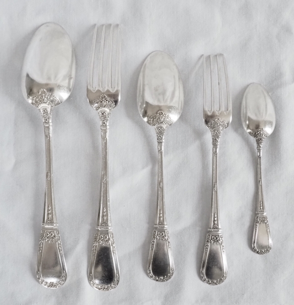 Paul Canaux : Louis XVI style sterling silver flatware for 12 - 60 pieces - late 19th century