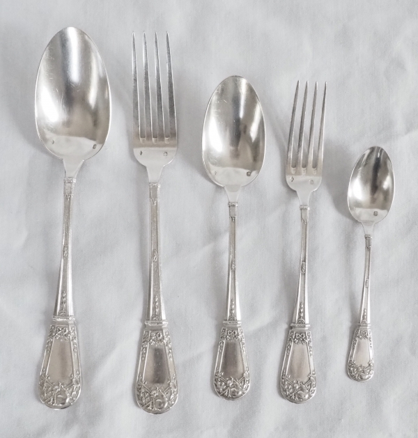 Paul Canaux : Louis XVI style sterling silver flatware for 12 - 60 pieces - late 19th century