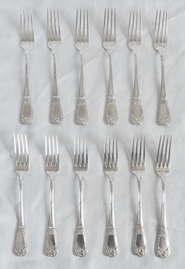 Paul Canaux : Louis XVI style sterling silver flatware for 12 - 60 pieces - late 19th century