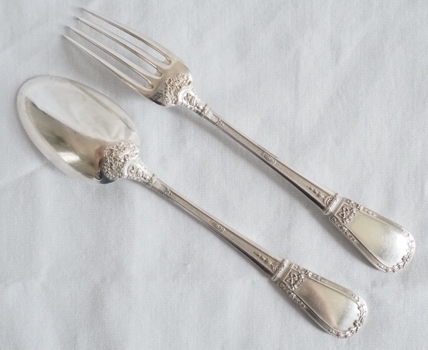 Paul Canaux : Louis XVI style sterling silver flatware for 12 - 60 pieces - late 19th century