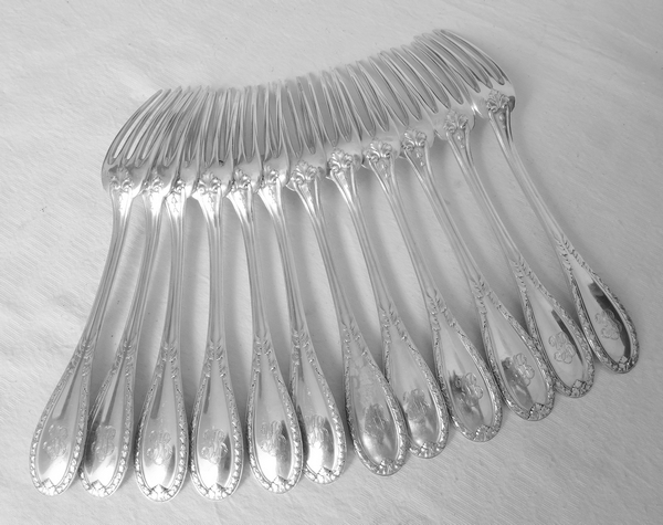 Louis XVI style sterling silver flatware for 12 - 84 pcs - silversmith Laparra & Gabriel