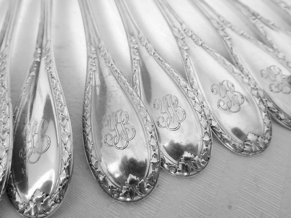 Louis XVI style sterling silver flatware for 12 - 84 pcs - silversmith Laparra & Gabriel