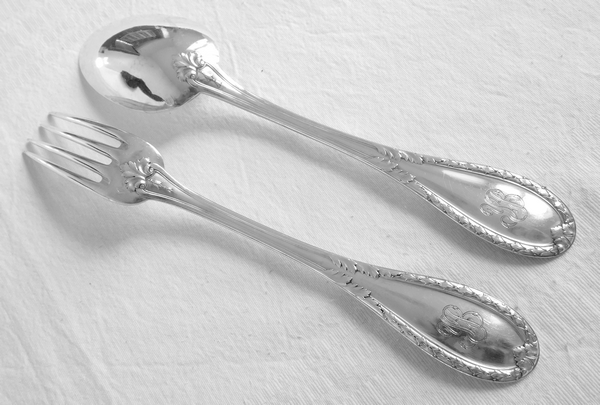 Louis XVI style sterling silver flatware for 12 - 84 pcs - silversmith Laparra & Gabriel