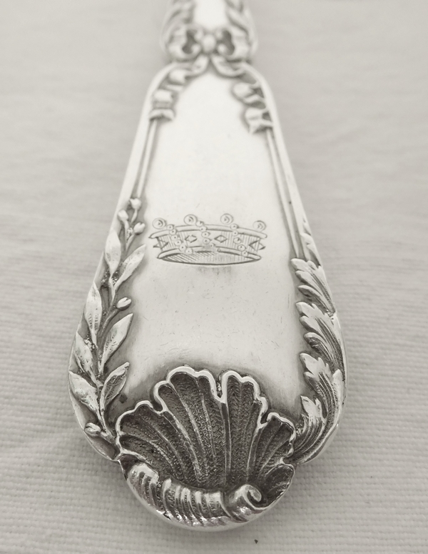 Puiforcat : Antique French sterling silver flatware for 12, Baron crown