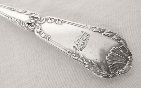 Puiforcat : Antique French sterling silver flatware for 12, Baron crown